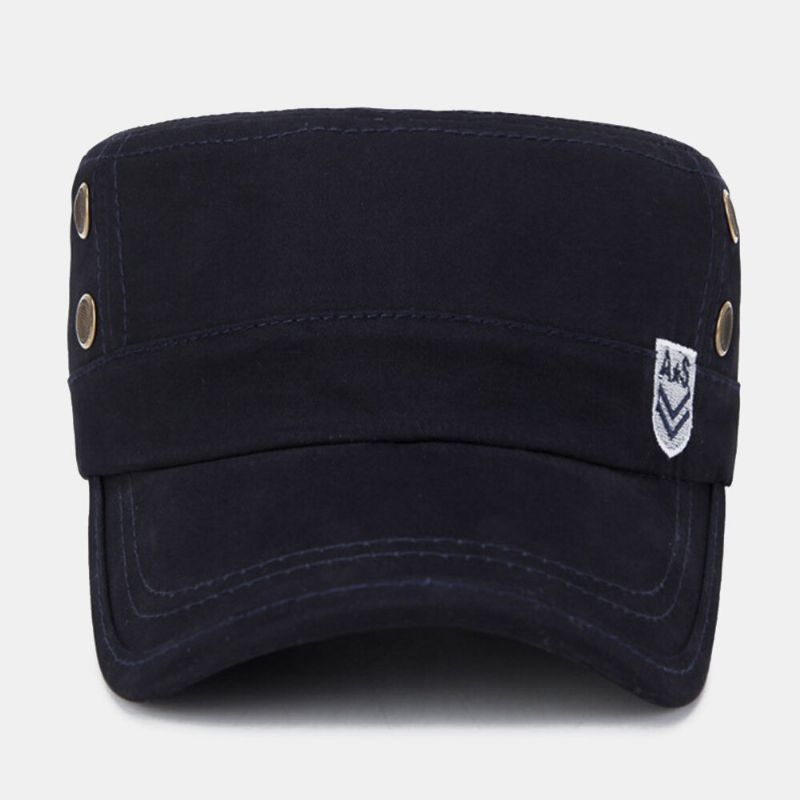 Hommes Lettre Broderie Patch Militaire Cap Cadet Chapeau Respirant Trous Conception Flat Top Cap