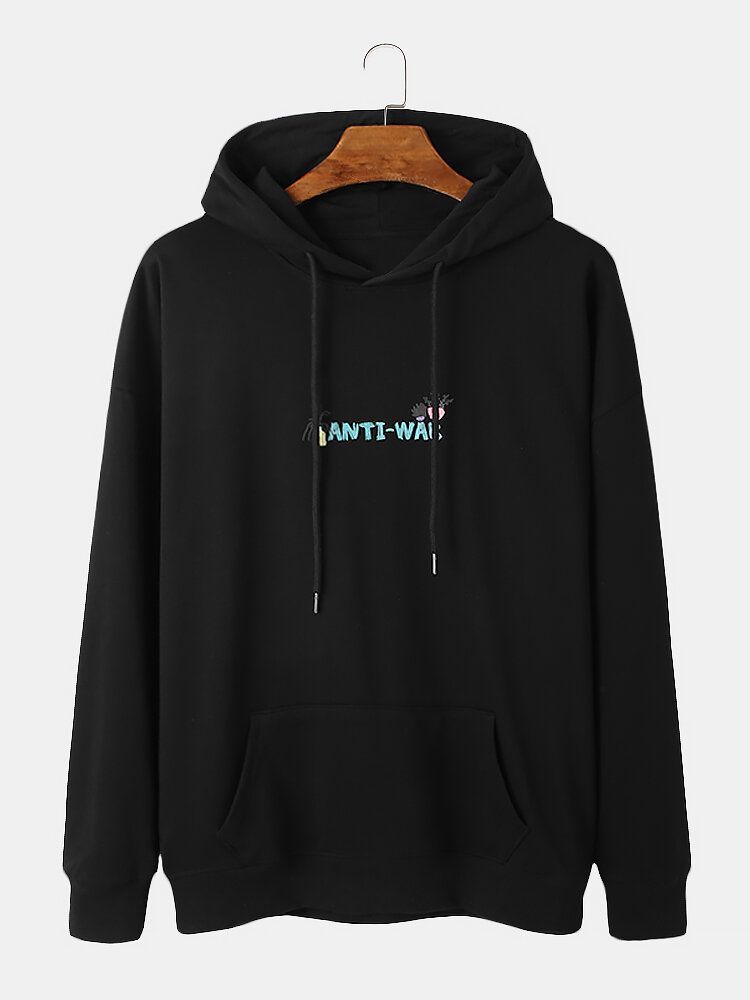 Hommes Lettre Dessin Animé Usine Retour Imprimer Coton Casual Drop Épaule Hoodies