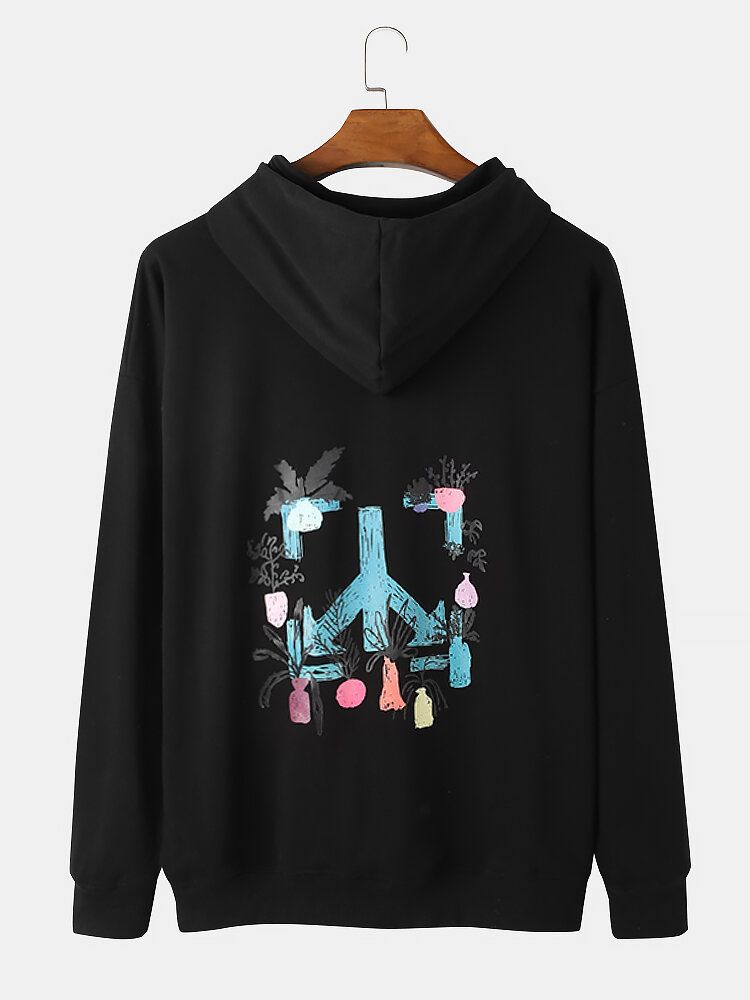 Hommes Lettre Dessin Animé Usine Retour Imprimer Coton Casual Drop Épaule Hoodies