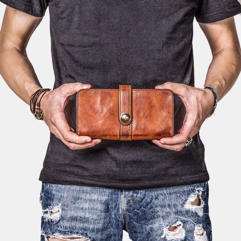 Hommes Longue Pliante Multi-carte Fente Porte-carte Vintage En Cuir Pu 6.5 Pouces Téléphone Sac Pince À Billets Portefeuille