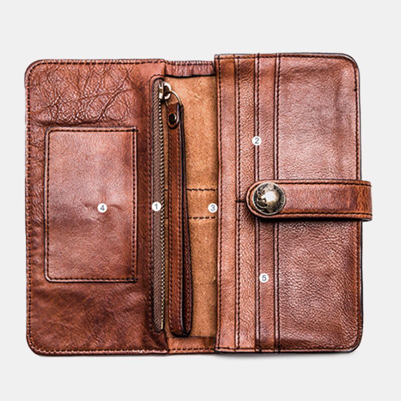 Hommes Longue Pliante Multi-carte Fente Porte-carte Vintage En Cuir Pu 6.5 Pouces Téléphone Sac Pince À Billets Portefeuille