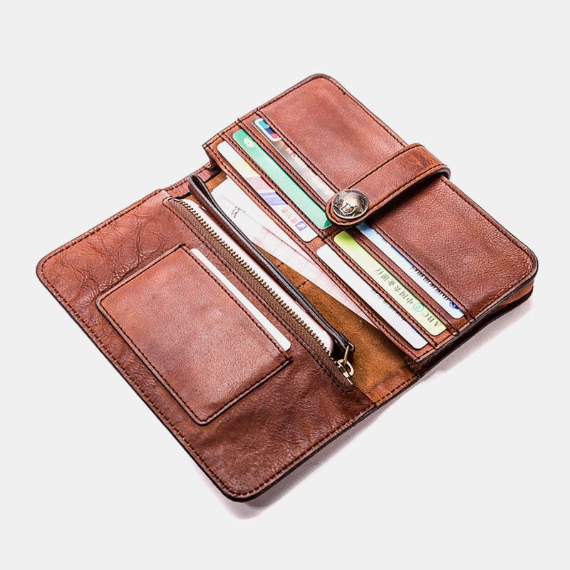 Hommes Longue Pliante Multi-carte Fente Porte-carte Vintage En Cuir Pu 6.5 Pouces Téléphone Sac Pince À Billets Portefeuille