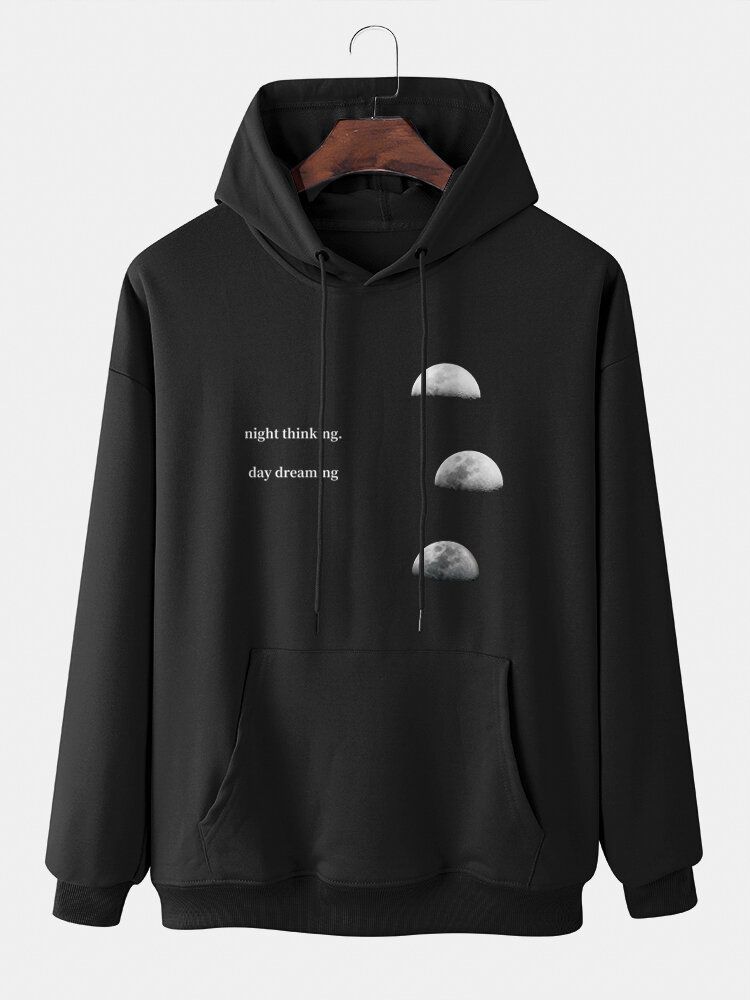 Hommes Lunar Eclipse Lettre Kangourou Poche Cordon Solide Casual Sweat À Capuche