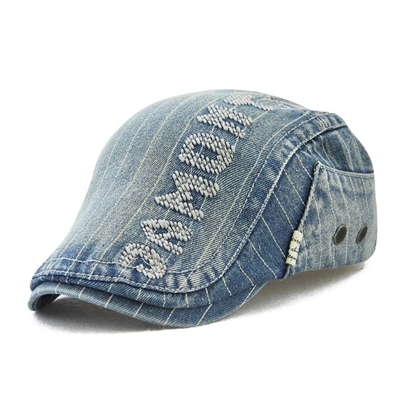 Hommes Made-old Denim Lettre Patchwork Parasol Avant Chapeau Béret Chapeau Plat Chapeau