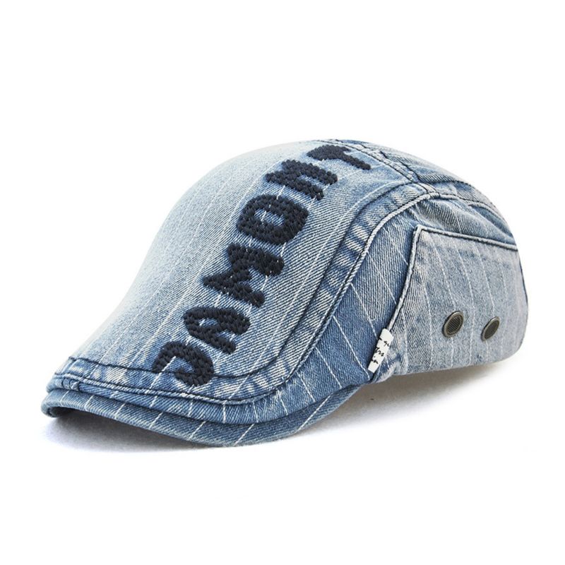 Hommes Made-old Denim Lettre Patchwork Parasol Avant Chapeau Béret Chapeau Plat Chapeau