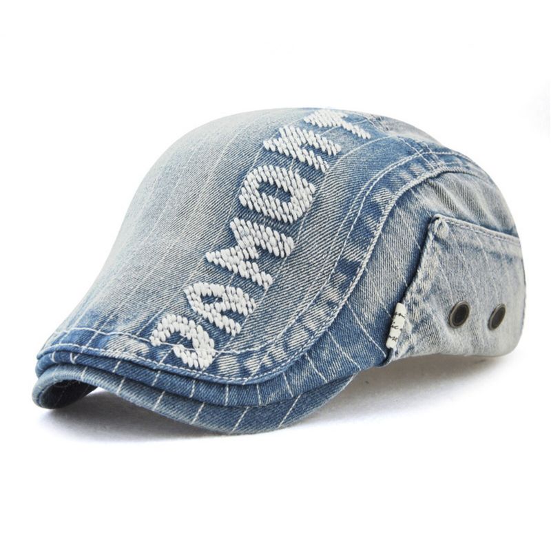 Hommes Made-old Denim Lettre Patchwork Parasol Avant Chapeau Béret Chapeau Plat Chapeau