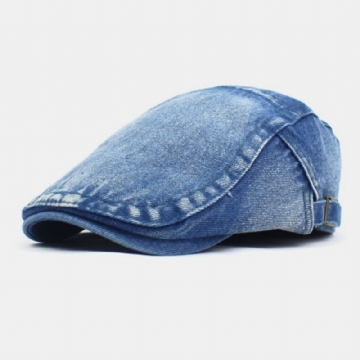 Hommes Made-old Denim Solide Rétro Casual Parasol Avant Chapeau Béret Chapeau Plat Chapeau