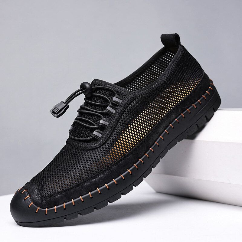 Hommes Maille Respirante Évider Couture À La Main Fond Souple Bout Fermé Chaussures Décontractées