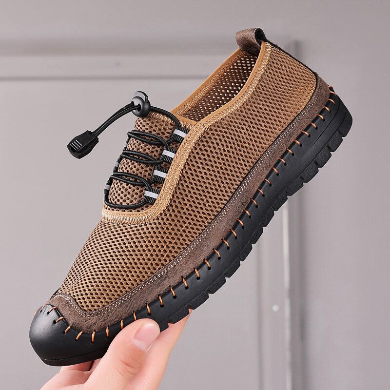 Hommes Maille Respirante Évider Couture À La Main Fond Souple Bout Fermé Chaussures Décontractées