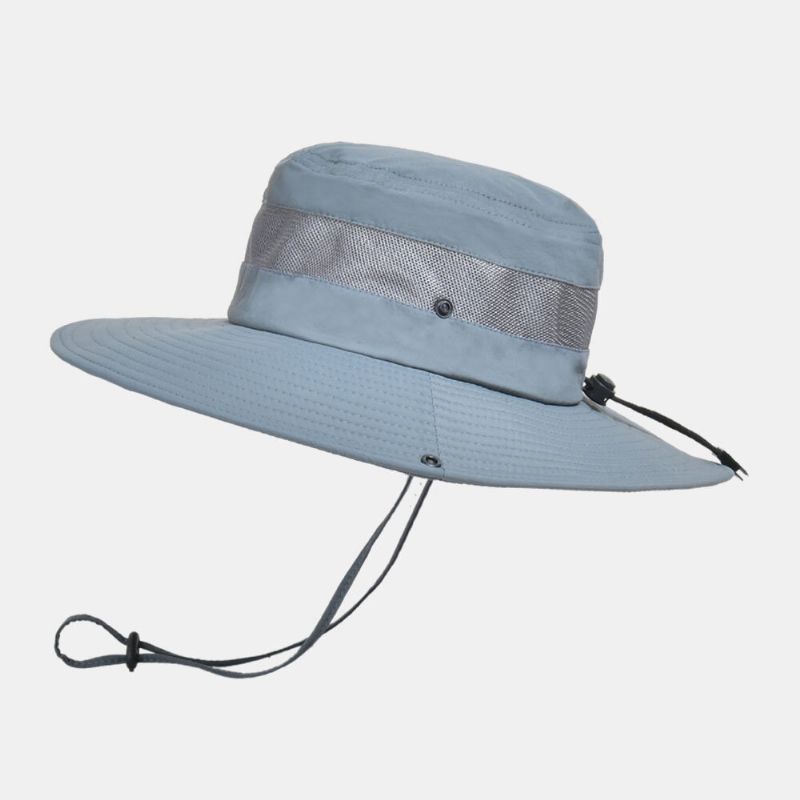 Hommes Maille Respirante Grand Bord Pêche En Plein Air Escalade Protection Uv Parasol Étanche Seau Chapeau