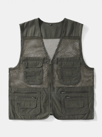 Hommes Mesh Patchwork Zipper Conçu Multi Pocket Gilets