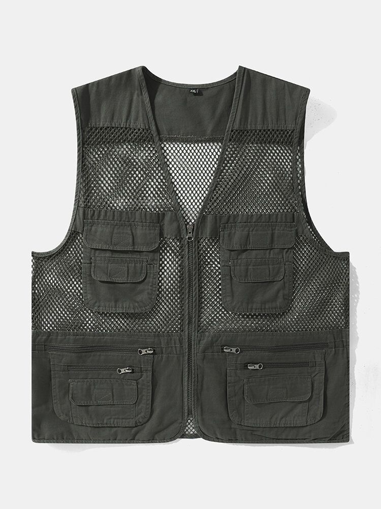 Hommes Mesh Patchwork Zipper Conçu Multi Pocket Gilets