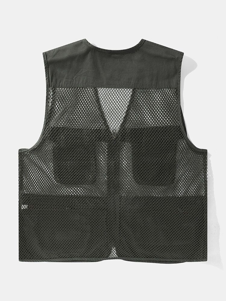 Hommes Mesh Patchwork Zipper Conçu Multi Pocket Gilets