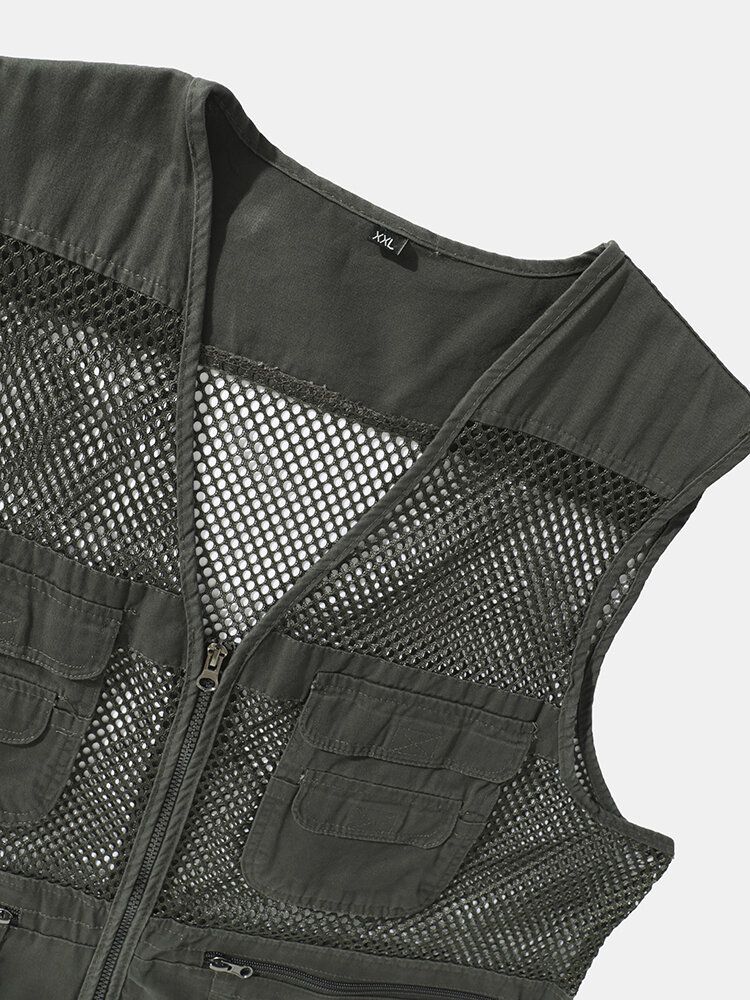 Hommes Mesh Patchwork Zipper Conçu Multi Pocket Gilets