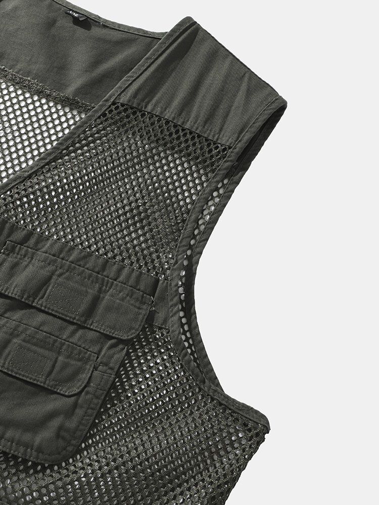 Hommes Mesh Patchwork Zipper Conçu Multi Pocket Gilets