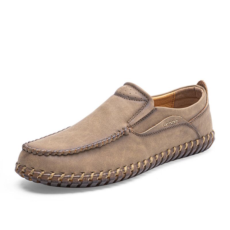 Hommes Microfibre Cuir Coutures À La Main Doux Slip On Casual Chaussures Plates Confortables