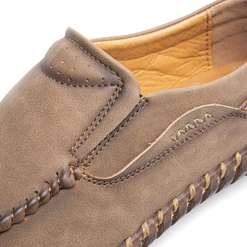 Hommes Microfibre Cuir Coutures À La Main Doux Slip On Casual Chaussures Plates Confortables