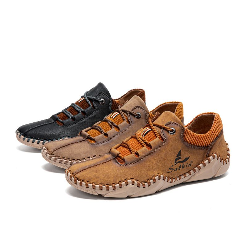 Hommes Microfibre Cuir Épissage Respirant Couture À La Main Doux Crocodile Grain Semelle Chaussures Décontractées