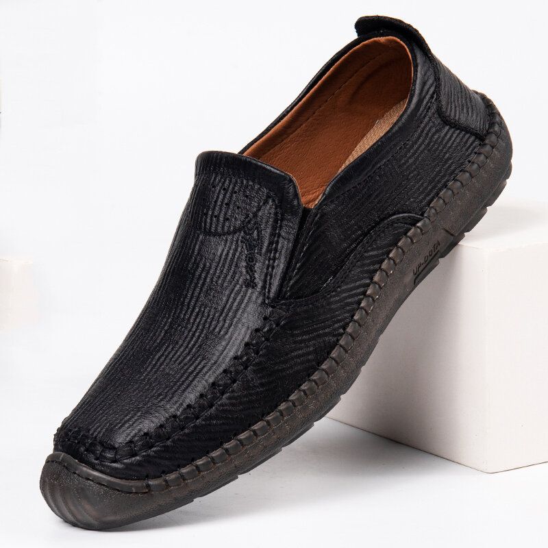 Hommes Microfibre Cuir Respirant Couture À La Main Antidérapant Slip On Casual Business Chaussures