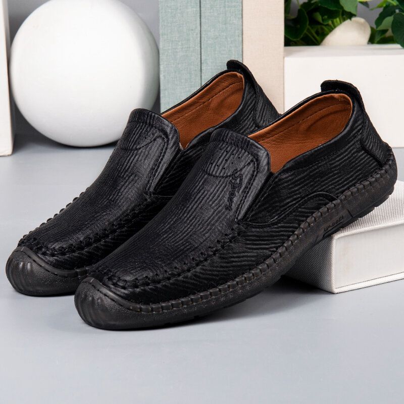 Hommes Microfibre Cuir Respirant Couture À La Main Antidérapant Slip On Casual Business Chaussures