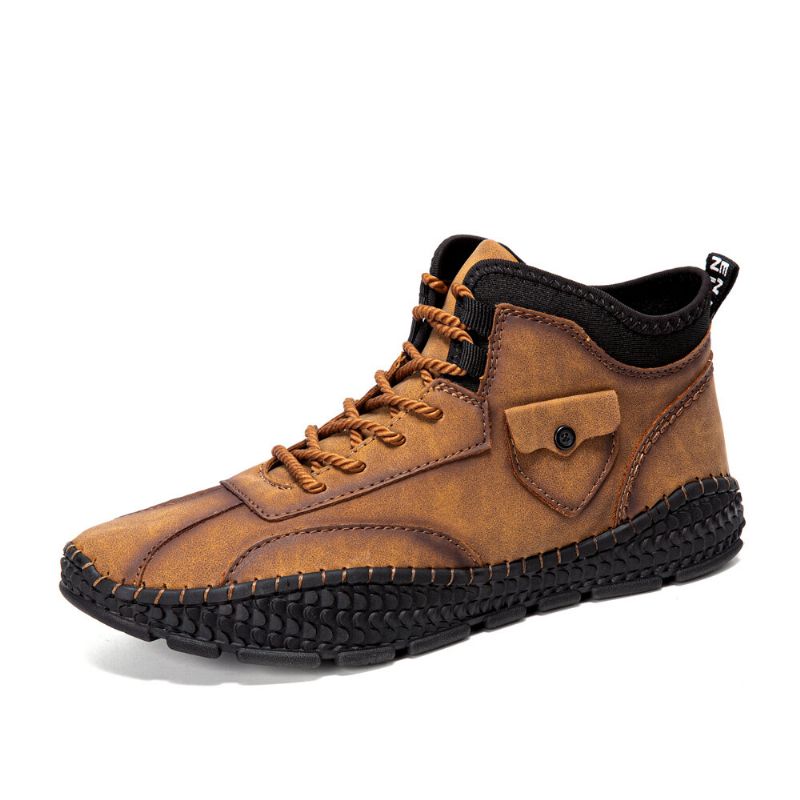 Hommes Microfibre Cuir Respirant Couture À La Main Doux Crocodile Grain Semelle À Lacets Chaussures Décontractées