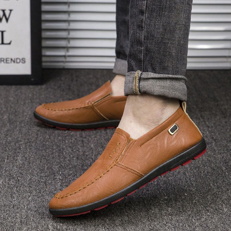 Hommes Microfibre Cuir Respirant Semelle Souple Slip On Comfy Business Casual Chaussures