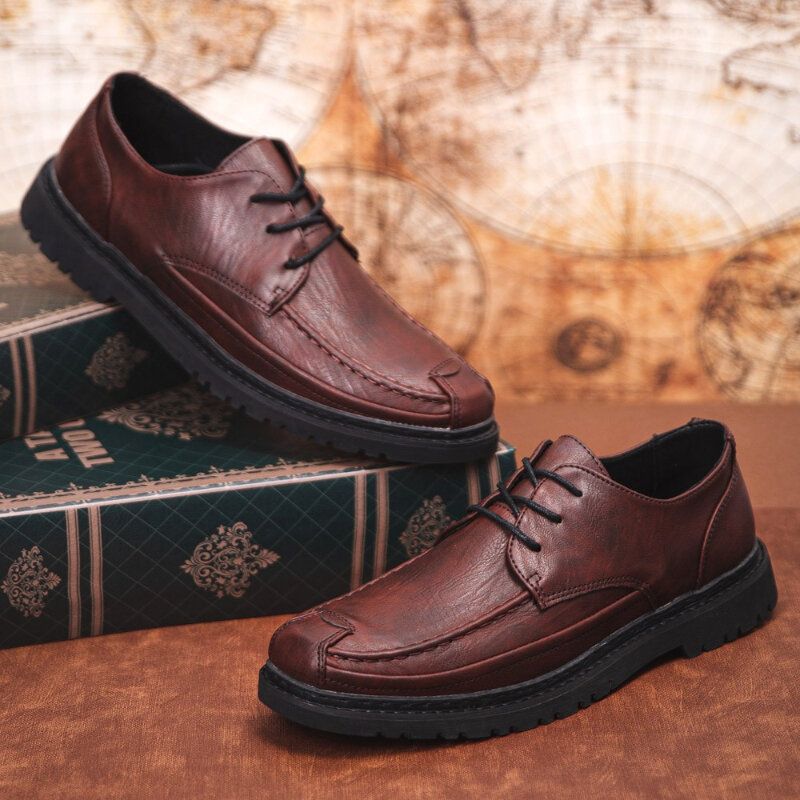 Hommes Microfibre Cuir Respirant Semelle Souple Slip Solid Lace Up Casual Business Chaussures