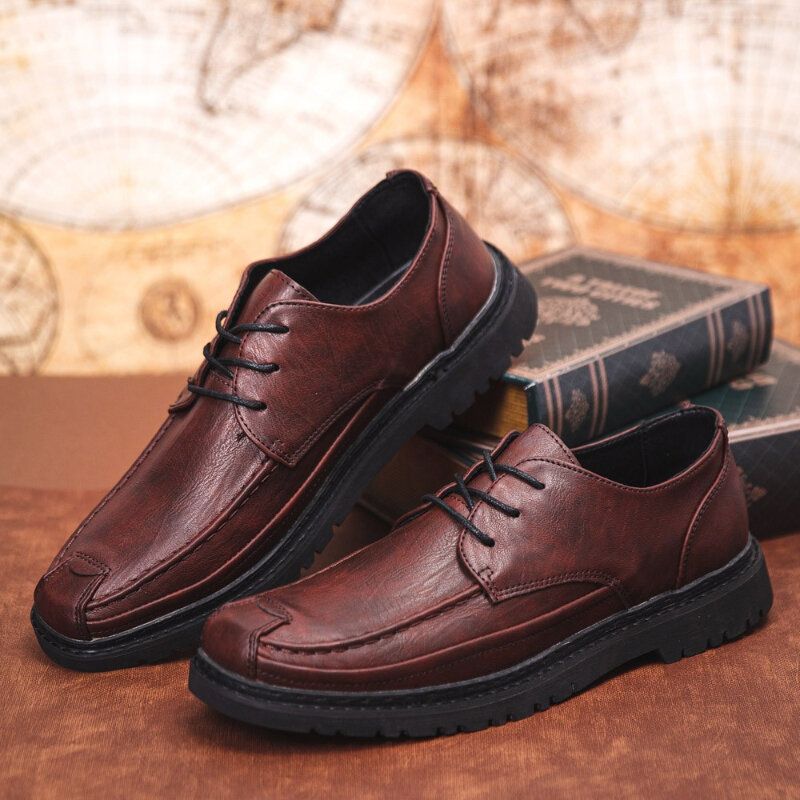 Hommes Microfibre Cuir Respirant Semelle Souple Slip Solid Lace Up Casual Business Chaussures