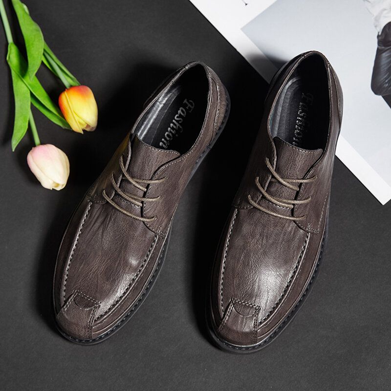 Hommes Microfibre Cuir Respirant Semelle Souple Slip Solid Lace Up Casual Business Chaussures