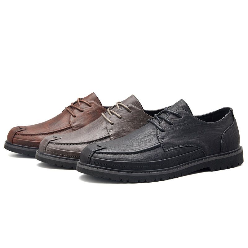 Hommes Microfibre Cuir Respirant Semelle Souple Slip Solid Lace Up Casual Business Chaussures