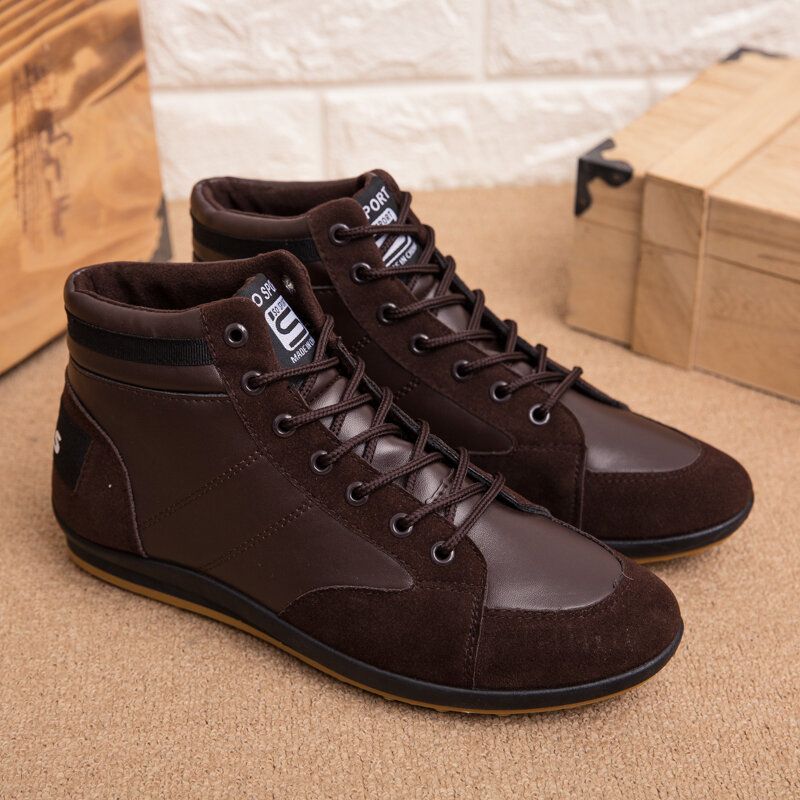 Hommes Microfibre Cuir Semelle Souple Antidérapant Style Rétro À Lacets Casual Mi-mollet Chaussures