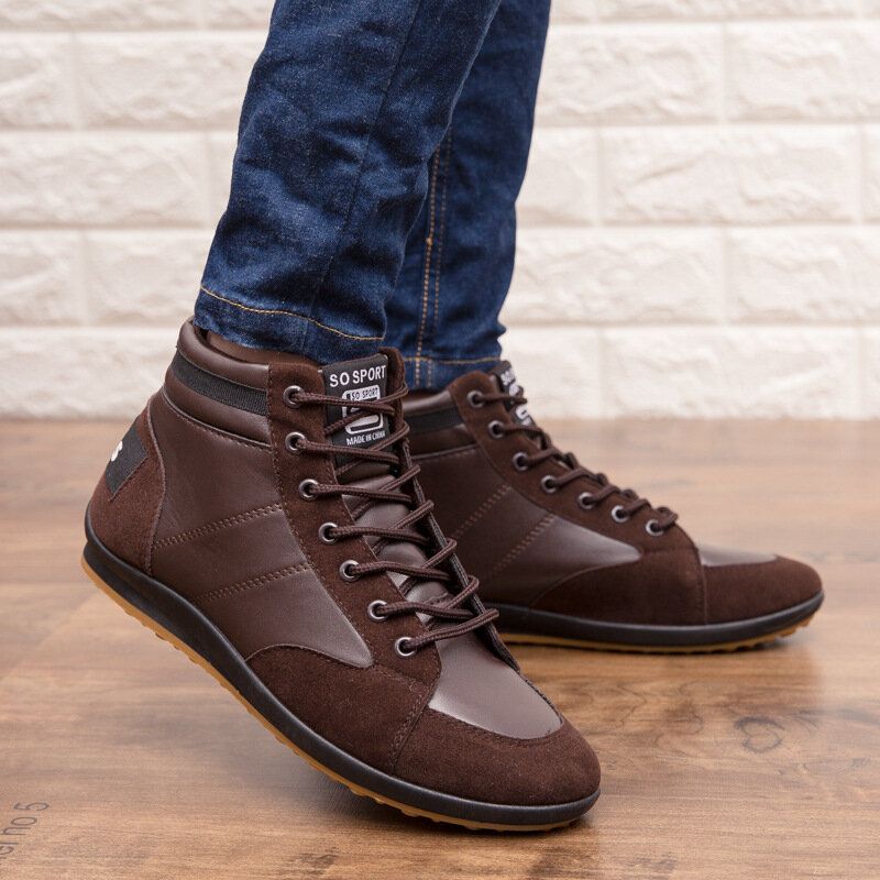 Hommes Microfibre Cuir Semelle Souple Antidérapant Style Rétro À Lacets Casual Mi-mollet Chaussures