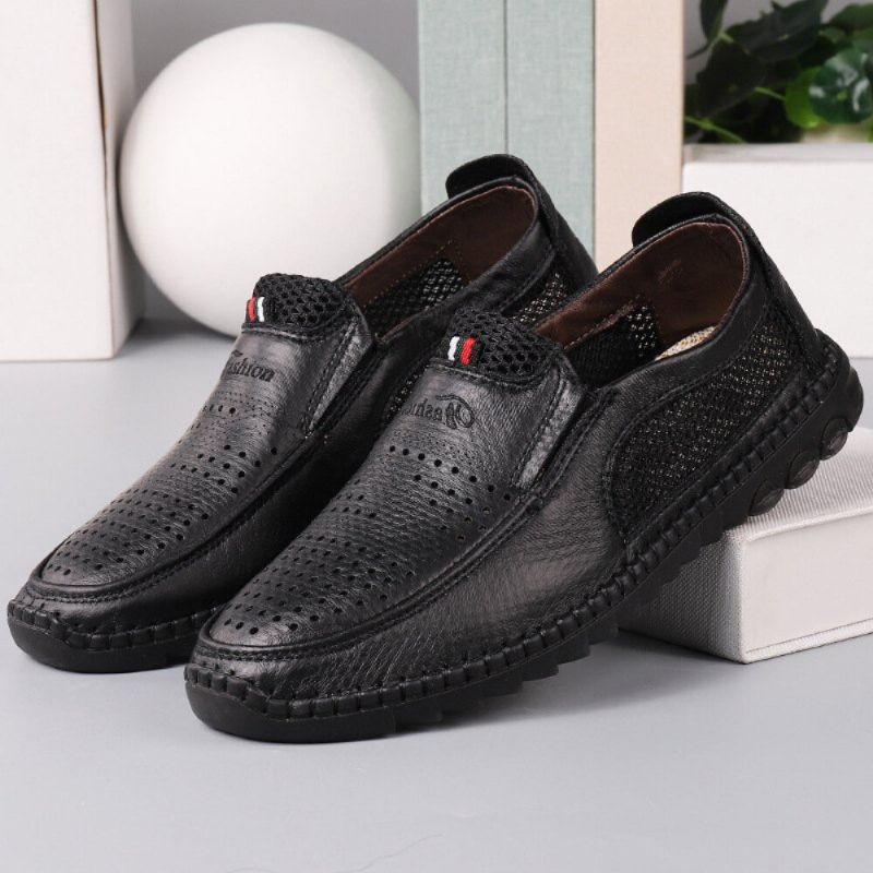 Hommes Microfibre Évider Respirant Couture À La Main Semelle Souple Sans Lacet Chaussures Décontractées