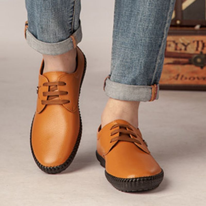 Hommes Microfibre Respirant Cuir Souple Semelle Confortable Lace Up Vintage Casual Driving Shoes