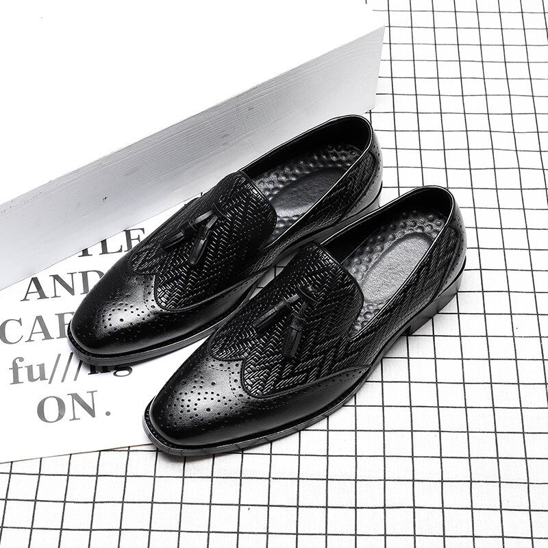 Hommes Microfibre Vintage Woven Pattern Soft Sole Slip On Casual Business Shoes