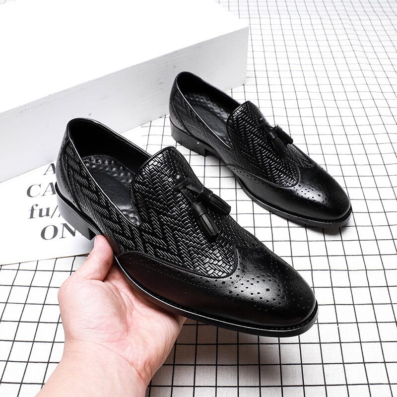 Hommes Microfibre Vintage Woven Pattern Soft Sole Slip On Casual Business Shoes