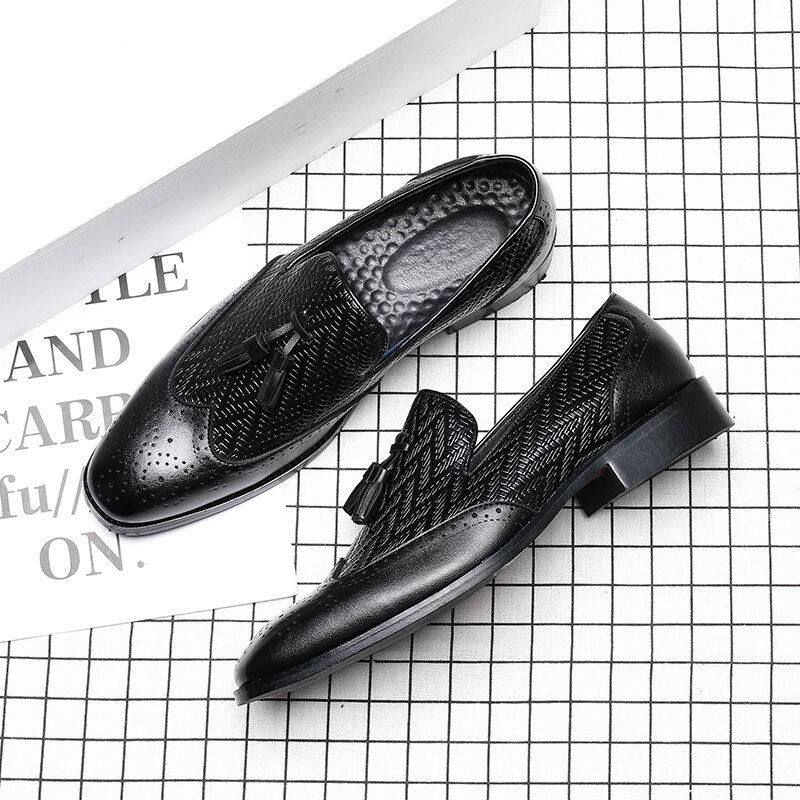 Hommes Microfibre Vintage Woven Pattern Soft Sole Slip On Casual Business Shoes