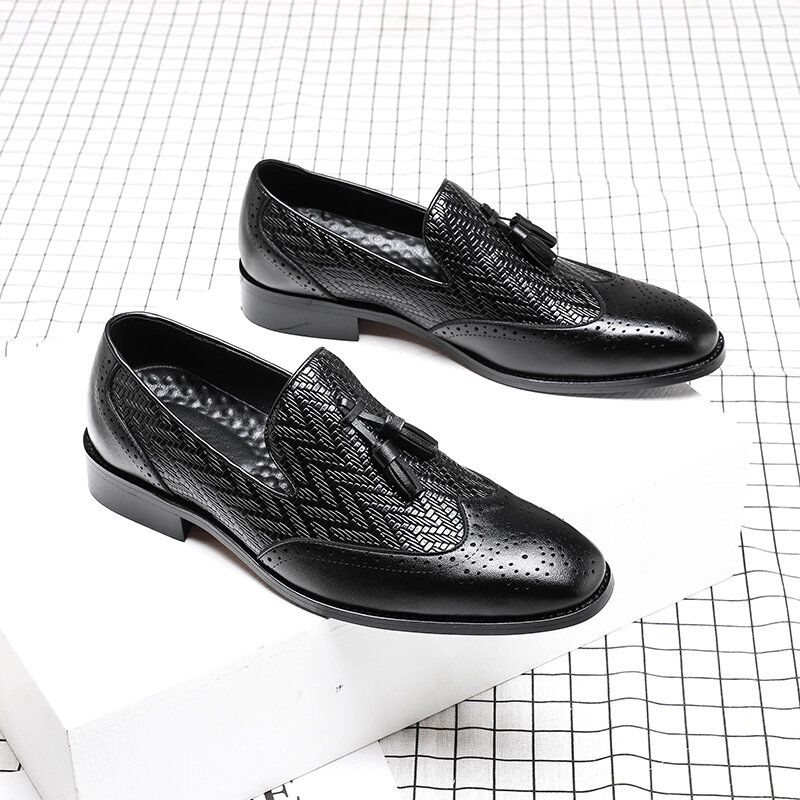 Hommes Microfibre Vintage Woven Pattern Soft Sole Slip On Casual Business Shoes