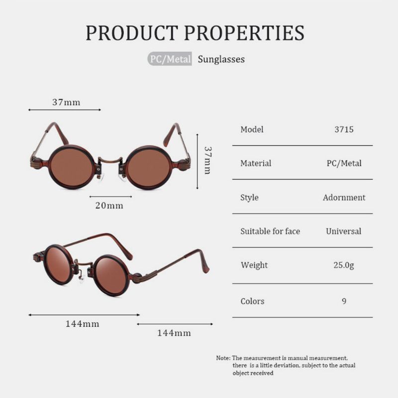 Hommes Mode Protection Uv Extérieure Cadre En Métal Galvanisé Plaquette De Nez Antidérapante Cercle Lunettes De Soleil Rondes