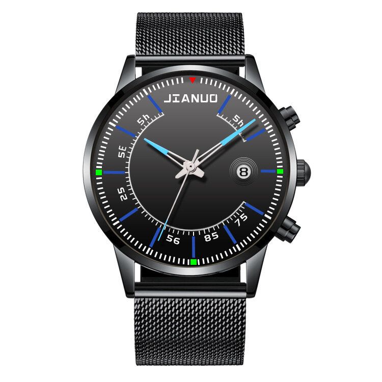 Hommes Montre Alliage Sports Affaires Étanche Calendrier Lumineux Mesh Ceinture Montre À Quartz