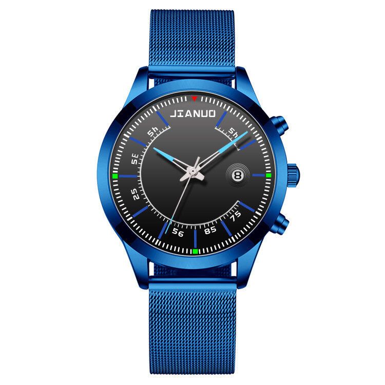 Hommes Montre Alliage Sports Affaires Étanche Calendrier Lumineux Mesh Ceinture Montre À Quartz