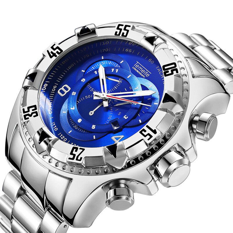 Hommes Montre Business Étanche Lumineux En Acier Inoxydable Calendrier Trois Yeux Quartz Montre