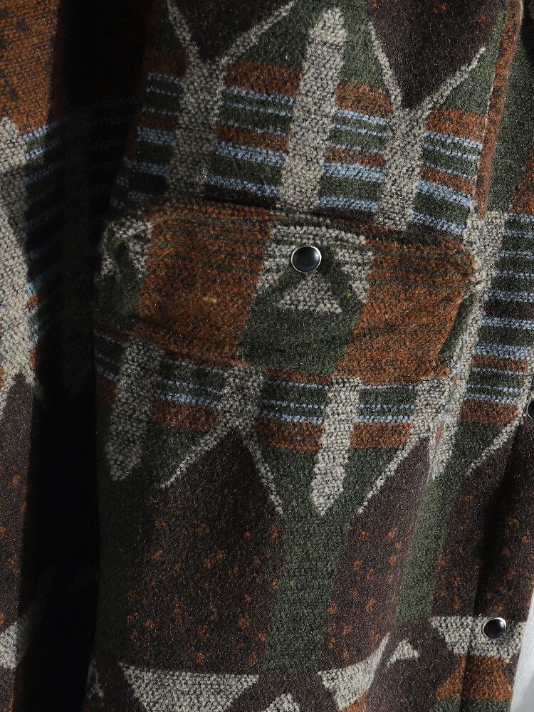 Hommes Motif Tribal Poches Latérales Boutons Avant Revers Vestes Épaisses