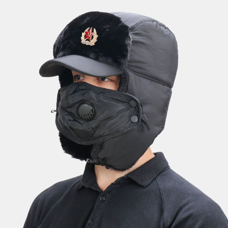 Hommes Multi-usage Amovible Masque Rideau Respirant Coupe-vent Trappeur Chapeau Hiver En Peluche Épaissir Chaud Oreille Protection Russe Chapeau Ushanka Chapeau