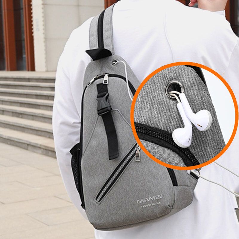 Hommes Multifonction Étanche Usb Rechargeable Casque Trou Poitrine Sacs Sac À Dos Sac À Bandoulière Sacs À Bandoulière