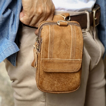 Hommes Multifonctionnel Grande Capacité 6.3 Pouces Sac De Téléphone En Cuir Véritable Sac De Taille Résistant À L'usure Sac De Ceinture Avec Crochet