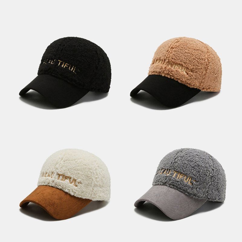 Hommes Newsboy Caps Lambswool Lettre Broderie Patchwork All-match Chaleur Casquette De Baseball Pour Femmes