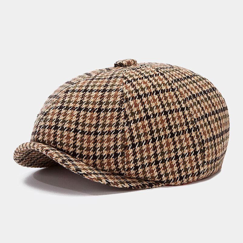 Hommes Newsboy Chapeaux British Retro Houndstooth Striped Dome Octogonal Hat Cabbie Hat