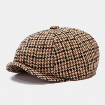 Hommes Newsboy Chapeaux British Retro Houndstooth Striped Dome Octogonal Hat Cabbie Hat