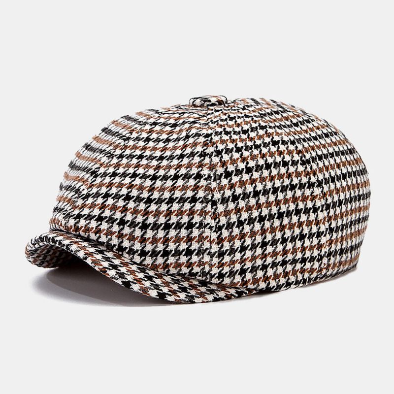 Hommes Newsboy Chapeaux British Retro Houndstooth Striped Dome Octogonal Hat Cabbie Hat